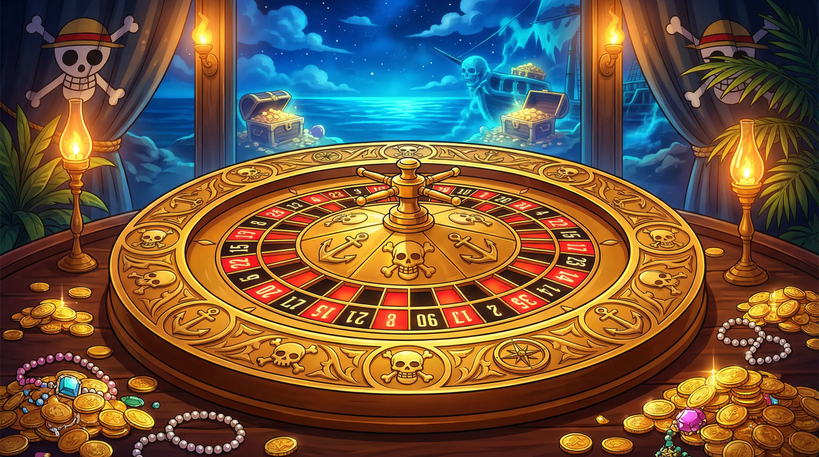 Roleta - Roda da fortuna dourada com decorações náuticas